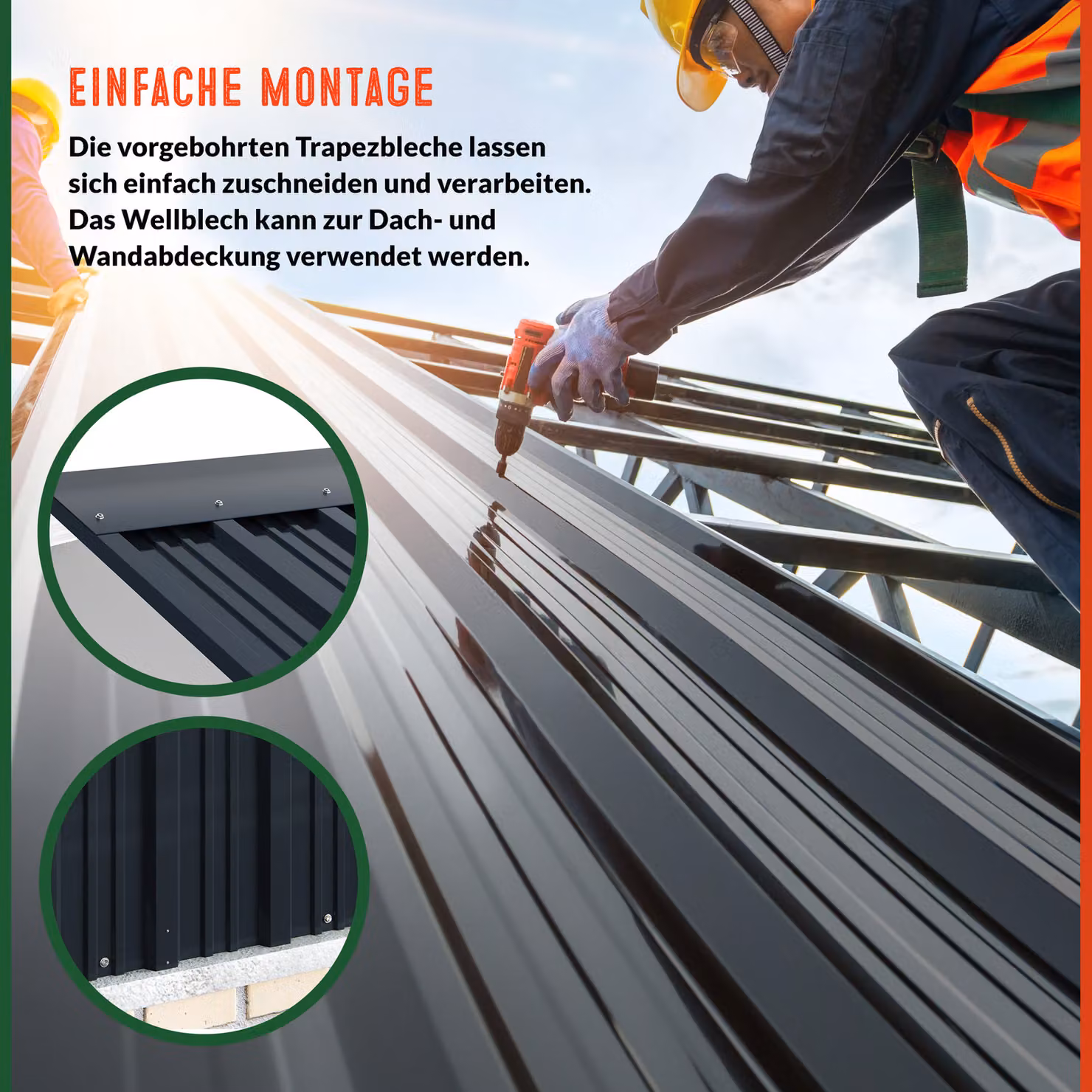 Set di 24 pannelli in acciaio zincato GARDEBRUK, lamiere trapezoidali pre-forate colore antracite, L: 129 cm, P: 46 cm – 3