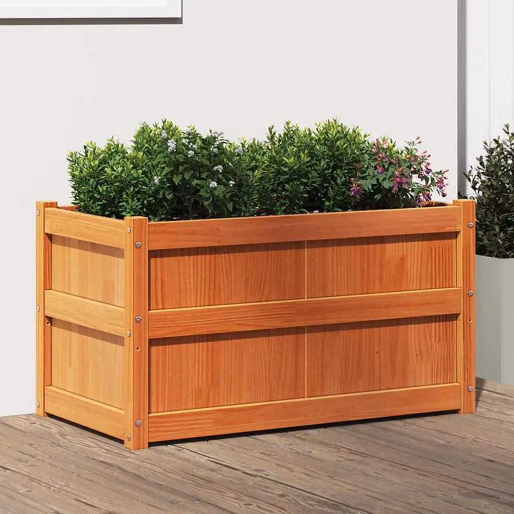 Fioriera da giardino vidaXL in legno di pino massello marrone L: 90 cm, P: 50 cm, H: 50 cm