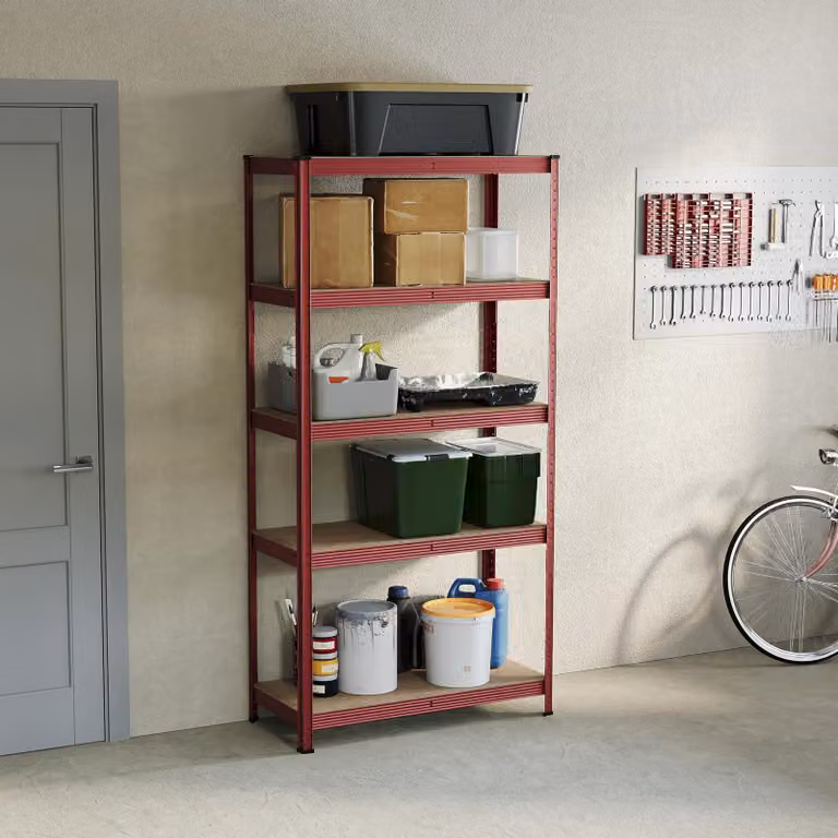 Solidchoice - Scaffale portaoggetti a 5 ripiani per garage e cucina, colore rosso
