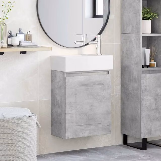 Mobile bagno moderno vidaXL con rubinetto in ceramica, sospeso, Grigio e Bianco, L/P/H: 45,5 x 22,5 x 84 cm