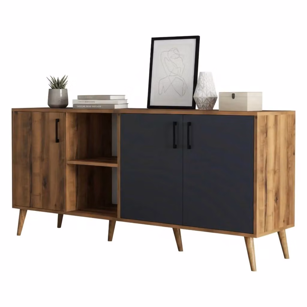 Madia Vardah DMORA, Credenza Mid Century con 3 Ripiani, Marrone e Antracite, L: 180 cm, P: 45 cm, H: 80 cm – 2