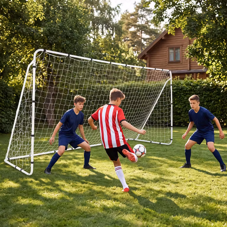 Porta da calcio da esterno Costway con struttura in metallo e rete bianca per allenamento di bambini e ragazzi