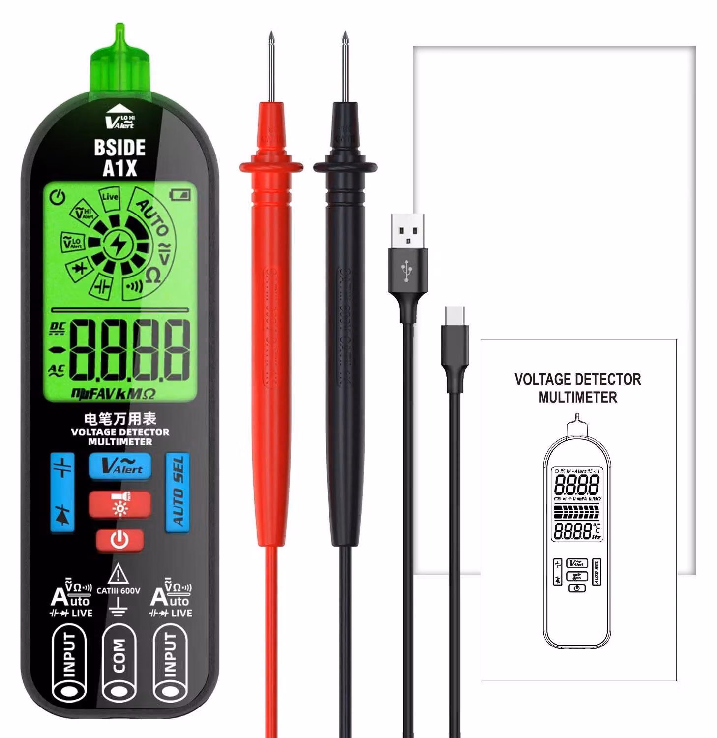Tester di tensione, display digitale, rilevamento senza contatto, A1X