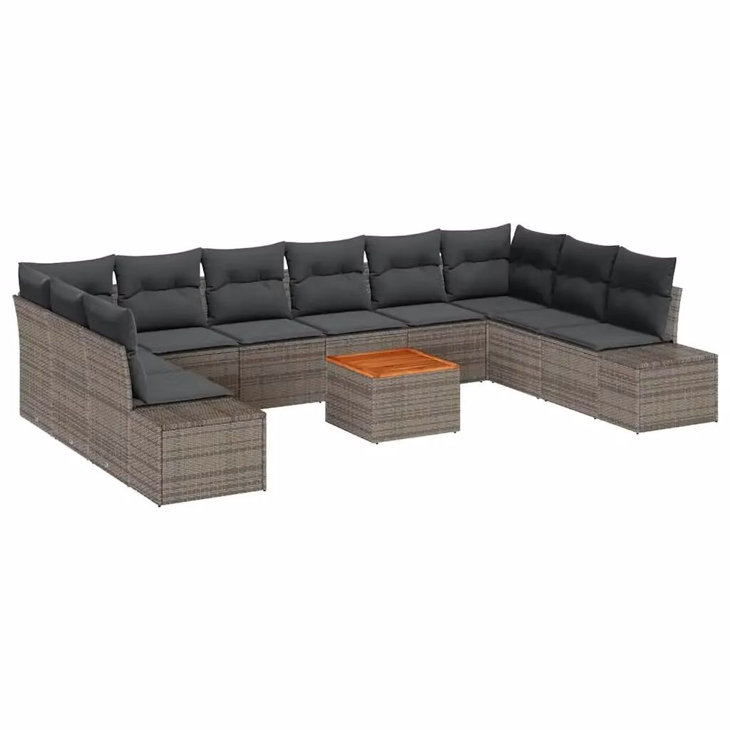 Set Divano da Giardino vidaXL 11 pz in Polyrattan Grigio con Cuscini e Tavolino – 2