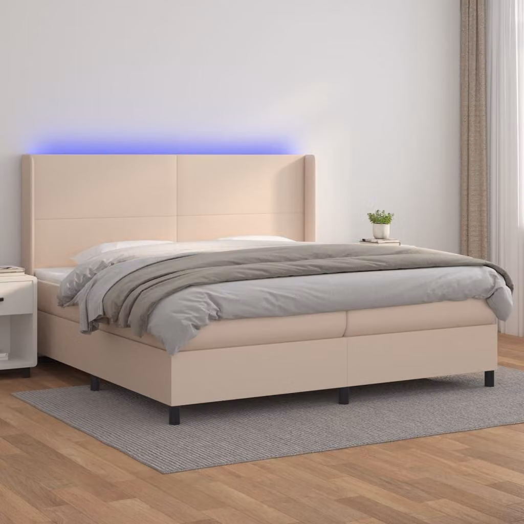 Maison Exclusive - Letto box spring materasso e LED cappuccino 200x200cm pelle artificiale
