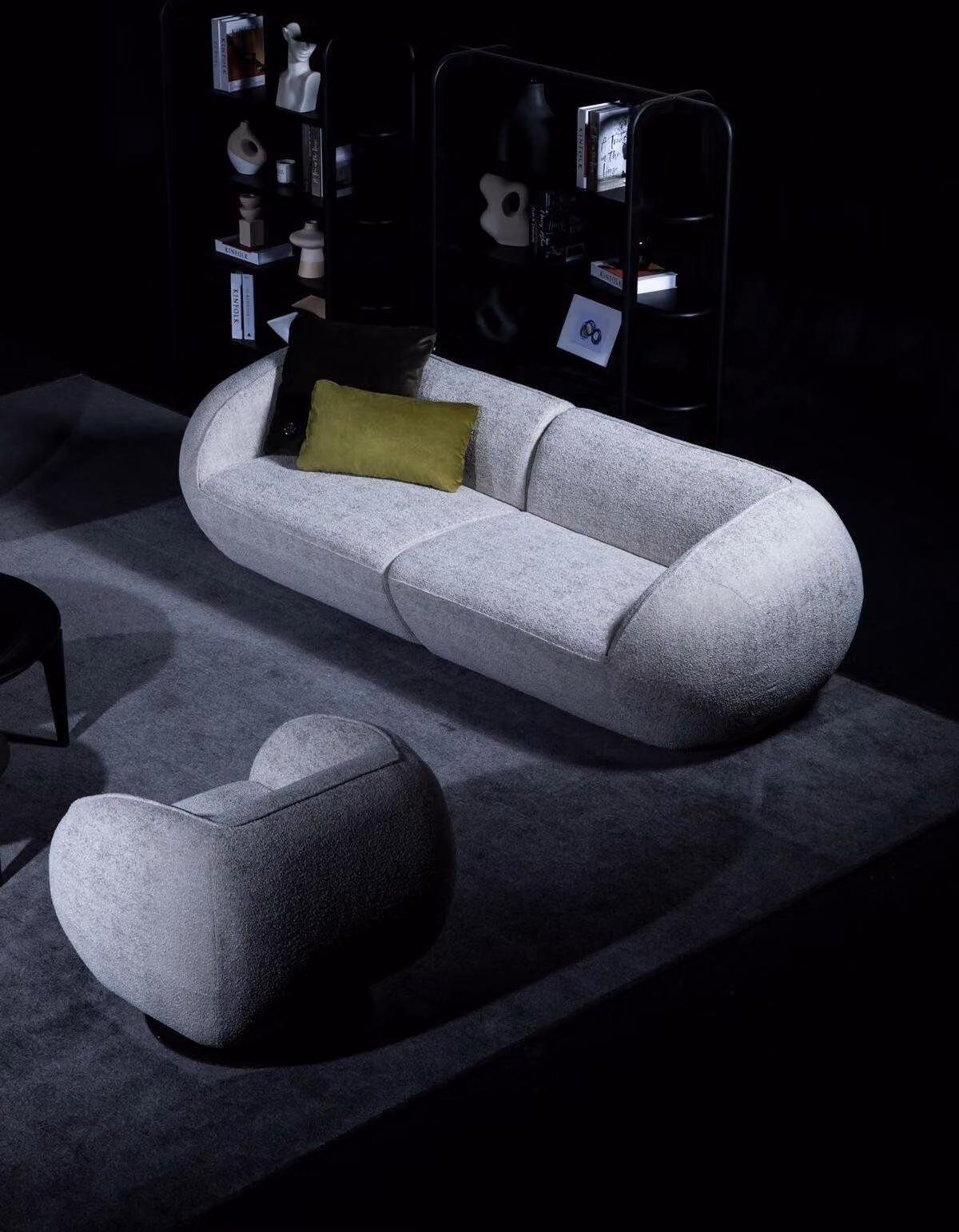 Graue Sofagarnitur Dreisitzer Sessel Garnitur Polstermöbel Luxus Design