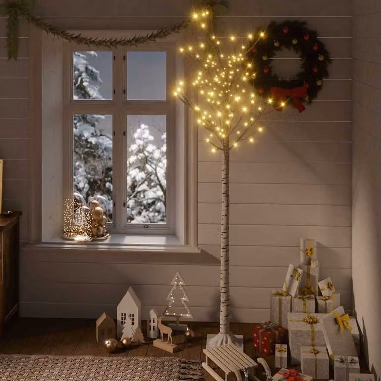 Albero di Natale Salice Bianco vidaXL con 200 LED a luce bianca calda per interno ed esterno, Altezza: 180 cm