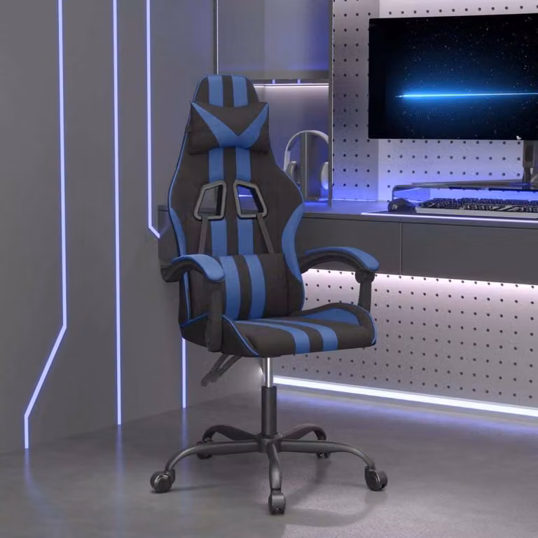 The Living Store Sedia da gioco girevole in ecopelle nera e blu