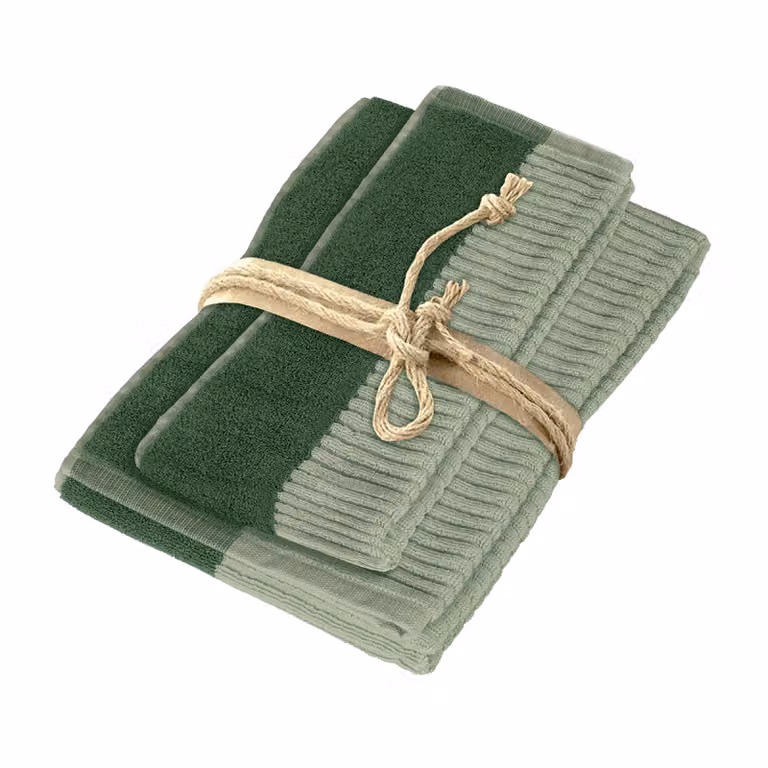 DIALOGO Coppia ospite+asciugamano - Taglia: 38x50 + 50x110,Colore: DIALOGO - GREY GREEN + MEDIUM GREEN