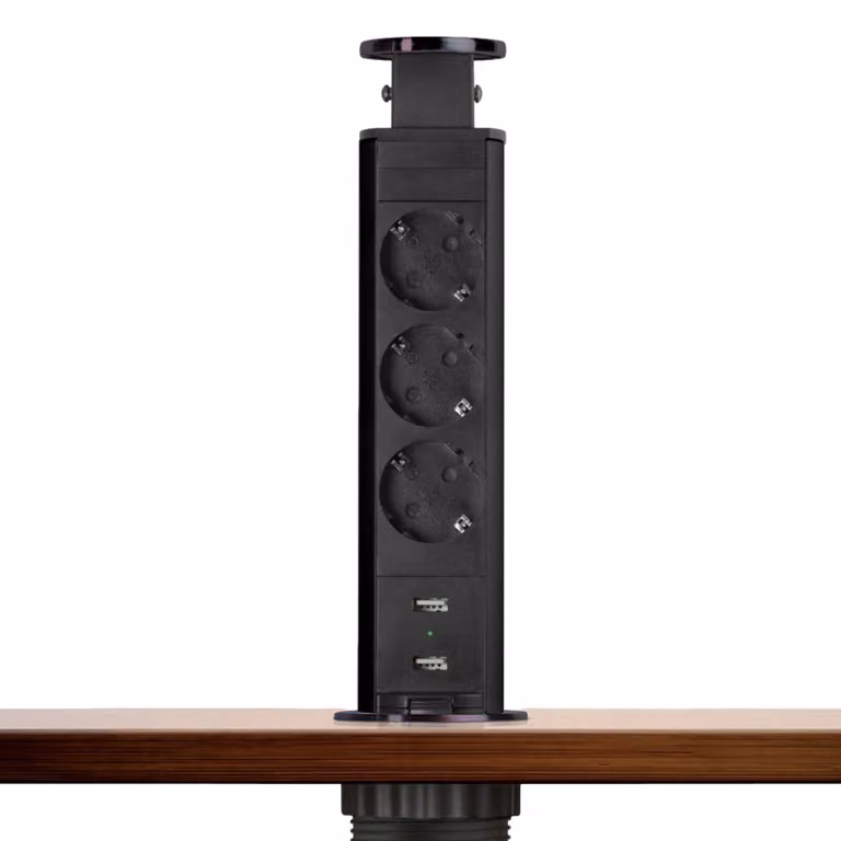 DELIGHT - Ciabatta elettrica pop-up da tavolo integrata con 2 USB e 3 prese - Nero