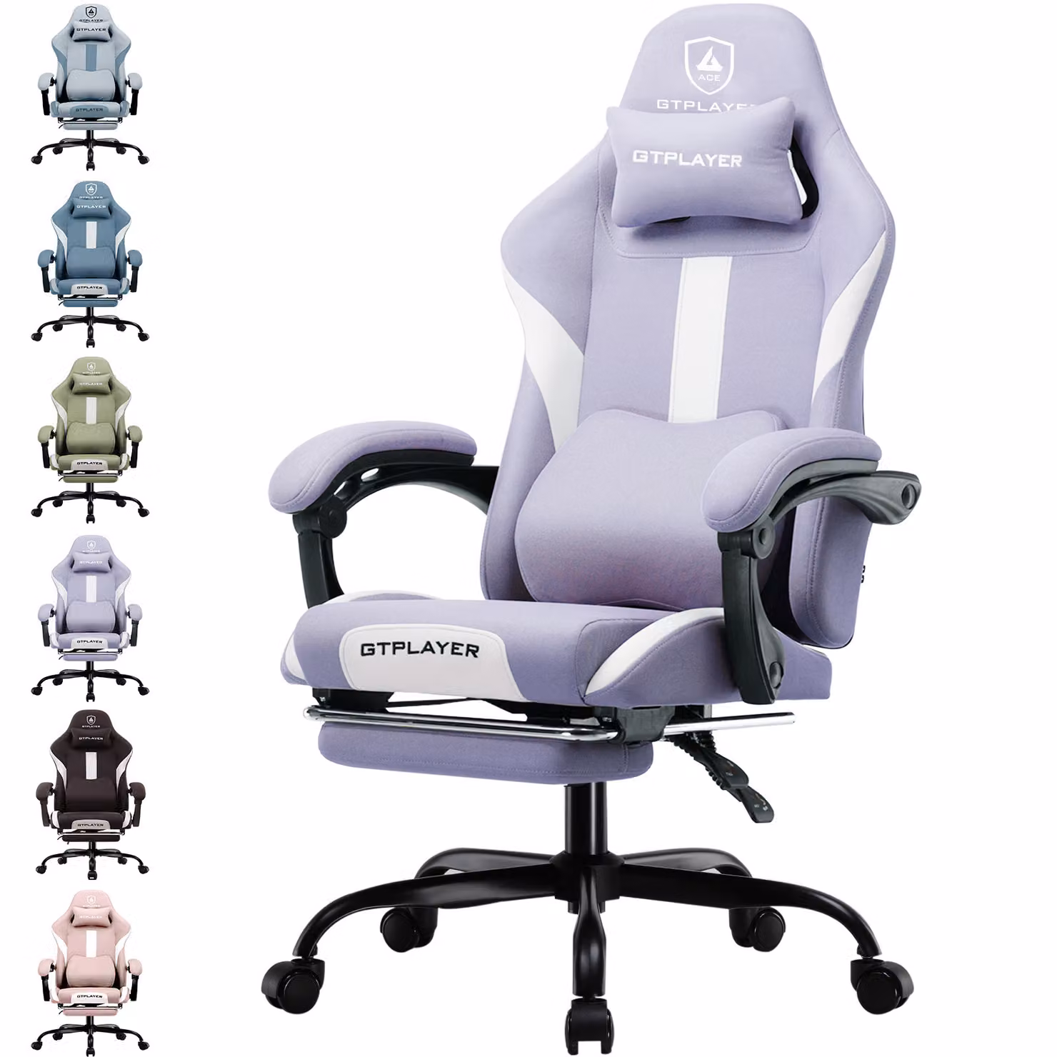 GTPLAYER Sedia da gioco Poltrona da gioco ergonomica Sedia da scrivania con superficie in tessuto Sedia da ufficio traspirante Cuscino a molla con poggiapiedi viola