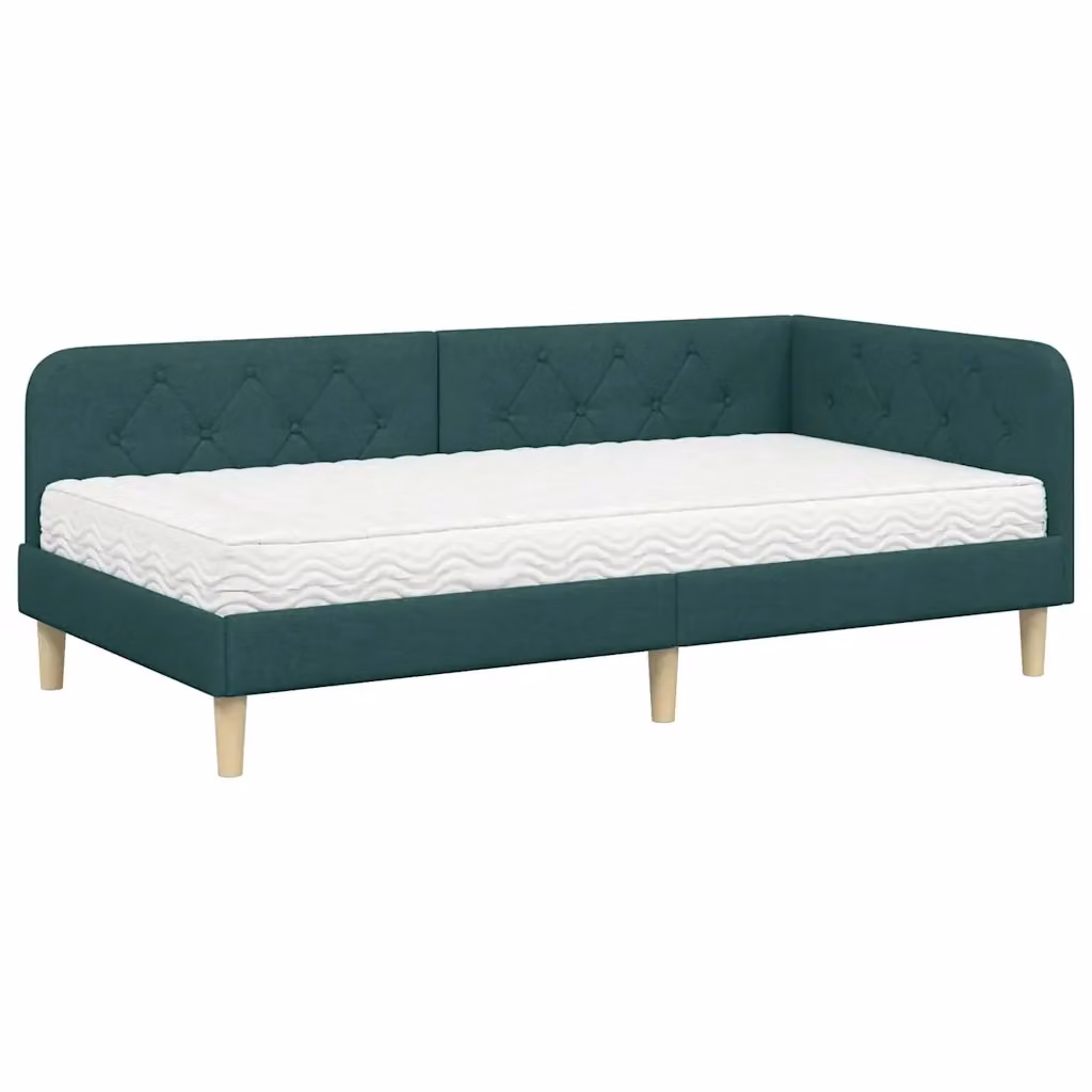 Letto ad angolo moderno vidaXL in tessuto verde con struttura in legno e schienale imbottito L: 100 cm, P: 200 cm, H: 72 cm – 2