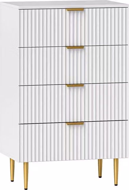 Cassettiera Moderna HOMCOM con 4 Cassetti e Maniglie Dorate, Bianco, L: 60 cm, P: 40 cm, H: 96 cm