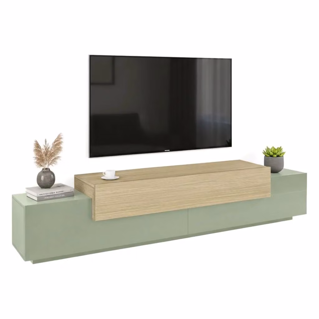 Curino Mobile Porta TV DMORA con 3 Ripiani, Made in Italy, Verde, L: 240 cm, P: 45 cm, H: 51.5 cm – 2