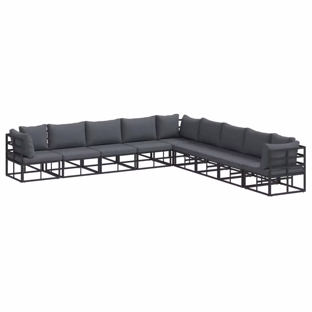 Set Divano da Giardino a L vidaXL 9 pz in Alluminio Antracite con Cuscini Rimovibili – 2