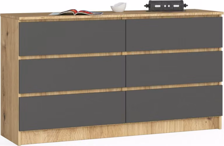 Akord Cassettiera 6 Cassetti In Rovere Fatta A Mano - Grigio Grafite 138X40X77 Cm