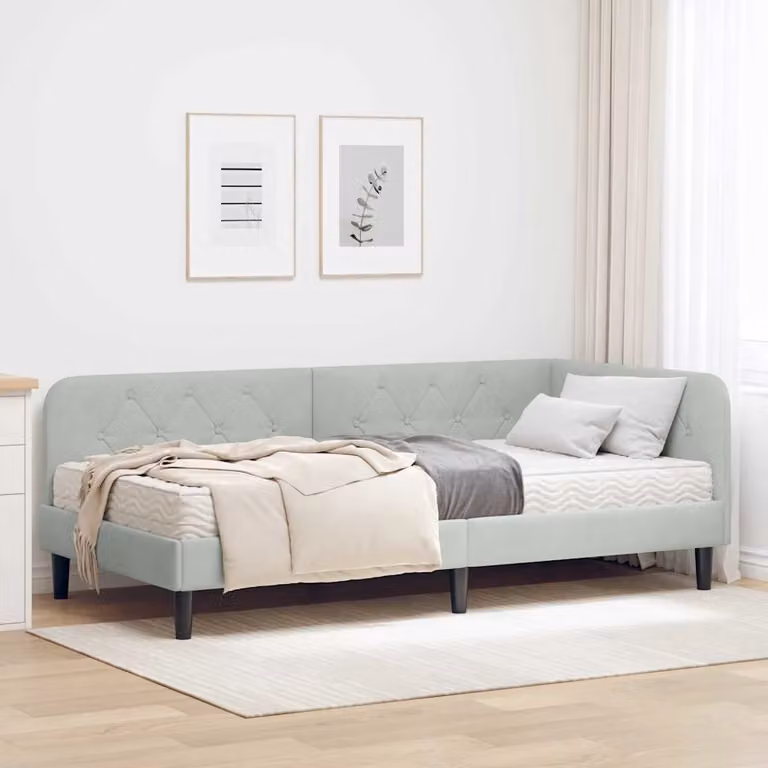 vidaXL Cornice del letto ad angolo in velluto grigio, L/P/H: 204 x 90 x 72 cm