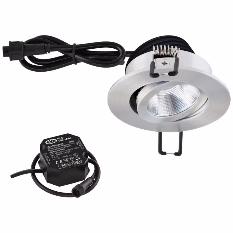 EVN P-LED da incasso a soffitto, rotondo, orientabile, alluminio anodizzato, IP65, 8,4 W, 4000 K, 1060 lm, 90 Ra, dimmerabile, diametro di incasso 68 mm