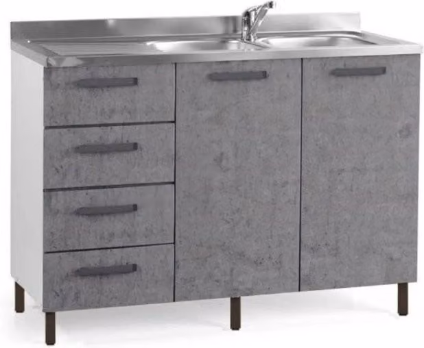 Sottolavello con cassetti 120 cm sinistro con lavello colore cemento