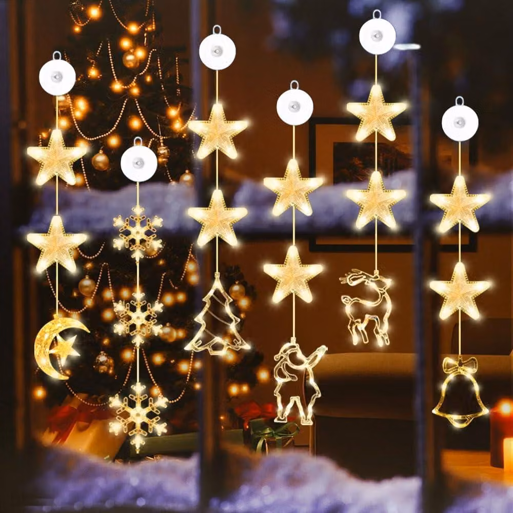 Set di 6 luci a LED per finestre con ventosa, decorazioni natalizie, colorate