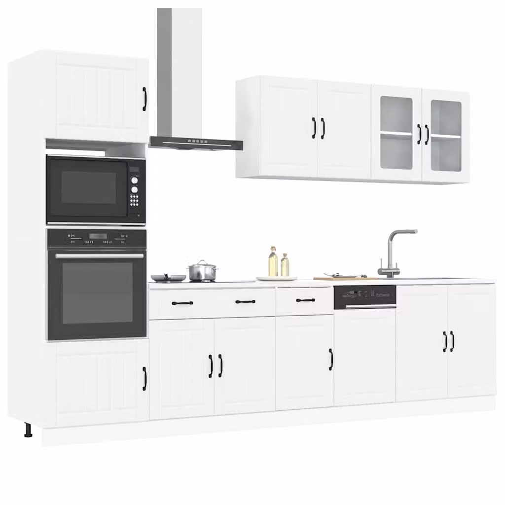 Set di mobili da cucina moderno vidaXL Kalmar in legno multistrato e vetro, bianco, 7 pezzi