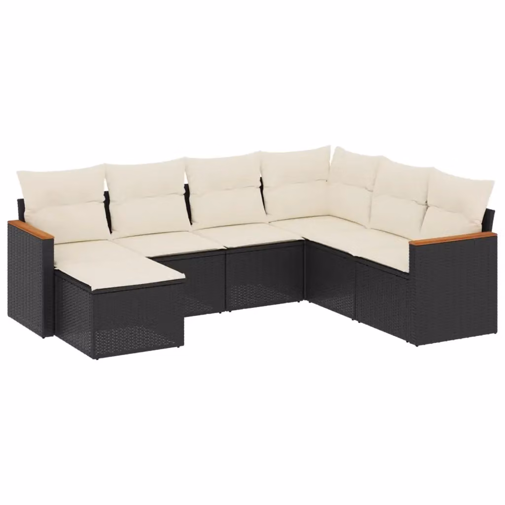 vidaXL Set Divani da Giardino a L con Cuscini 7pz in Polyrattan Nero e Bianco – 2