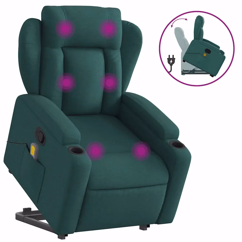 vidaXL Poltrona Alzapersona con Massaggio Verde in Tessuto – 2