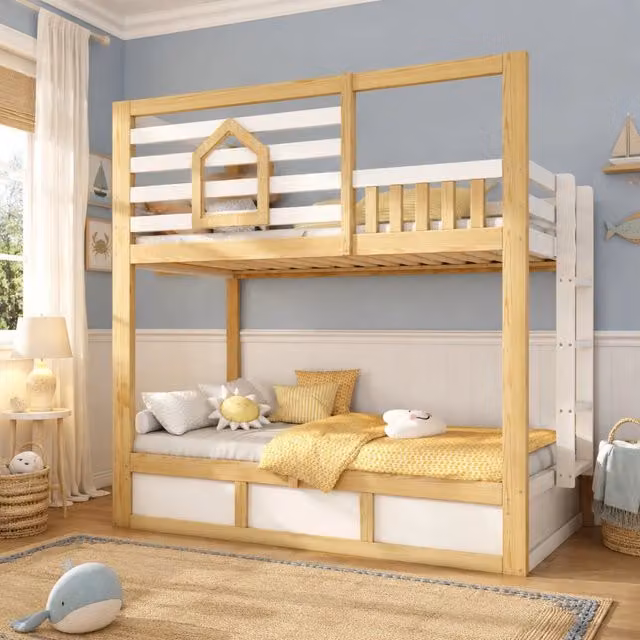 Letto a castello 90x200 cm in legno bianco e rovere con vano idraulico