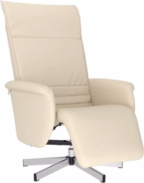 Poltrona Relax Reclinabile con Poggiapiedi Beige in Similpelle e Struttura con Ruote 360 – 1