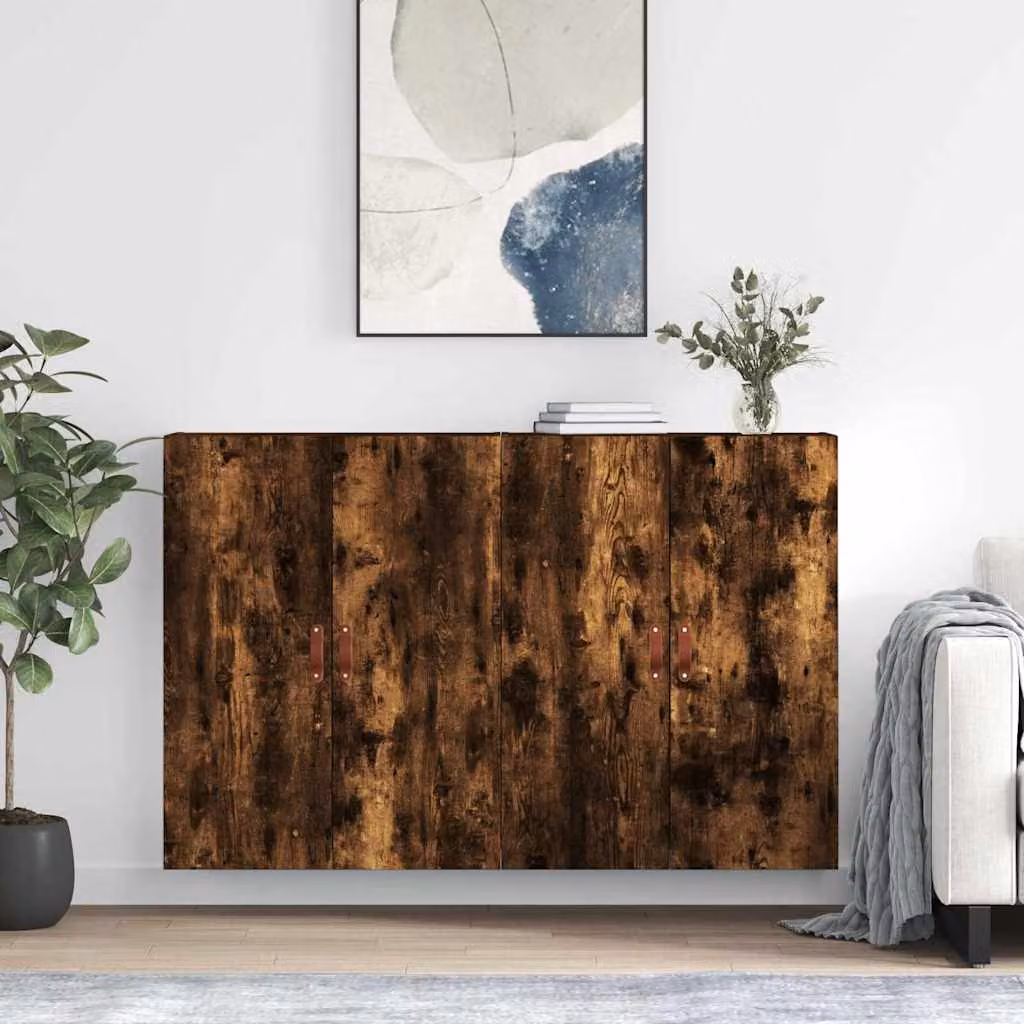 Set di 2 mobili a parete vidaXL in stile rustico color rovere fumo, L: 69,5 cm, P: 34 cm, H: 90 cm
