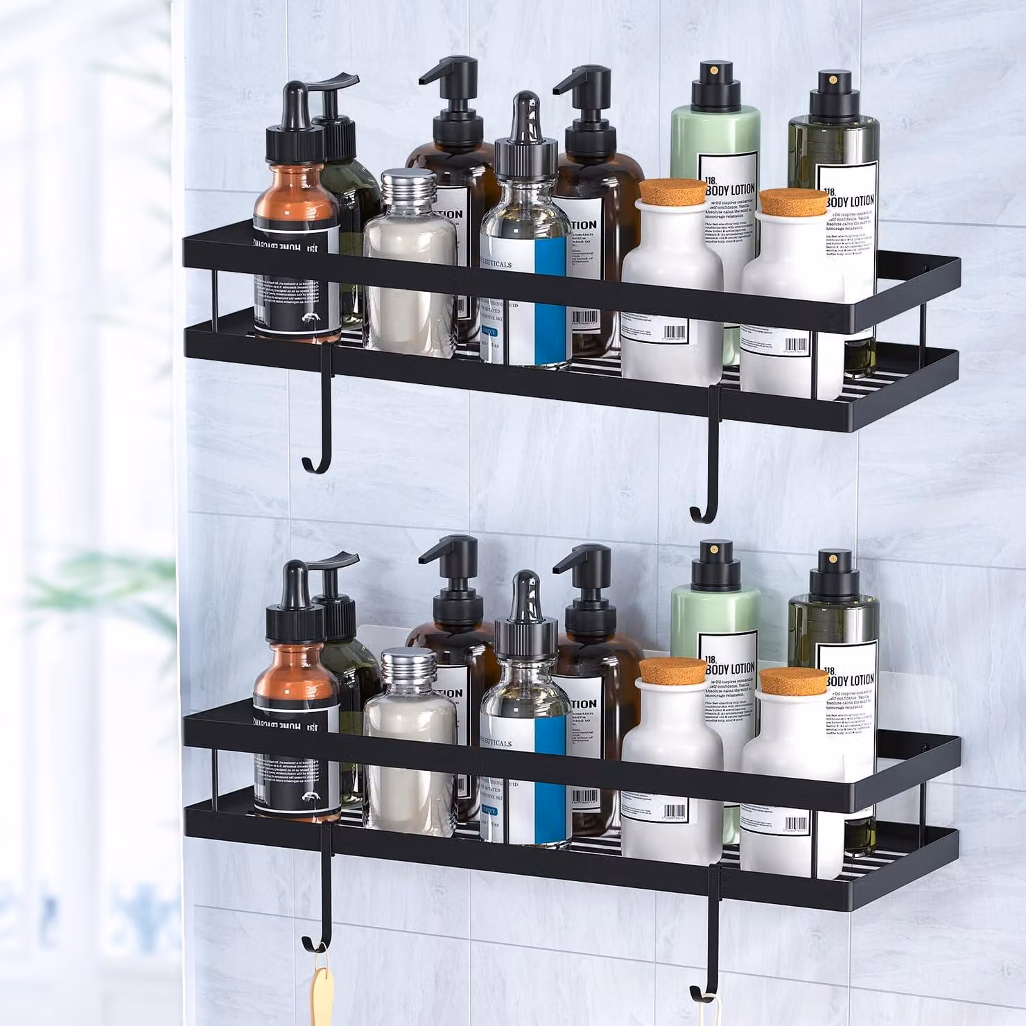 Omgoods - Mensole da parete autoadesive, set di 2, ideali per bagno e cucina