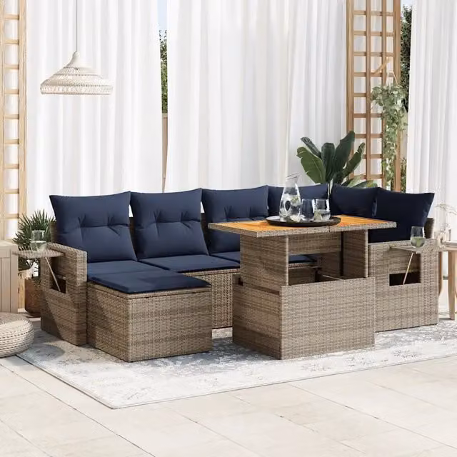Set Divani da Giardino 7 pz con Cuscini Grigio in Polyrattan 3327176