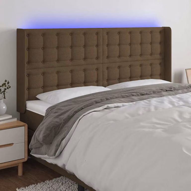 Testiera con LED e porta USB vidaXL in tessuto marrone con illuminazione integrata L: 183 cm, P: 16 cm, H: 118/128 cm