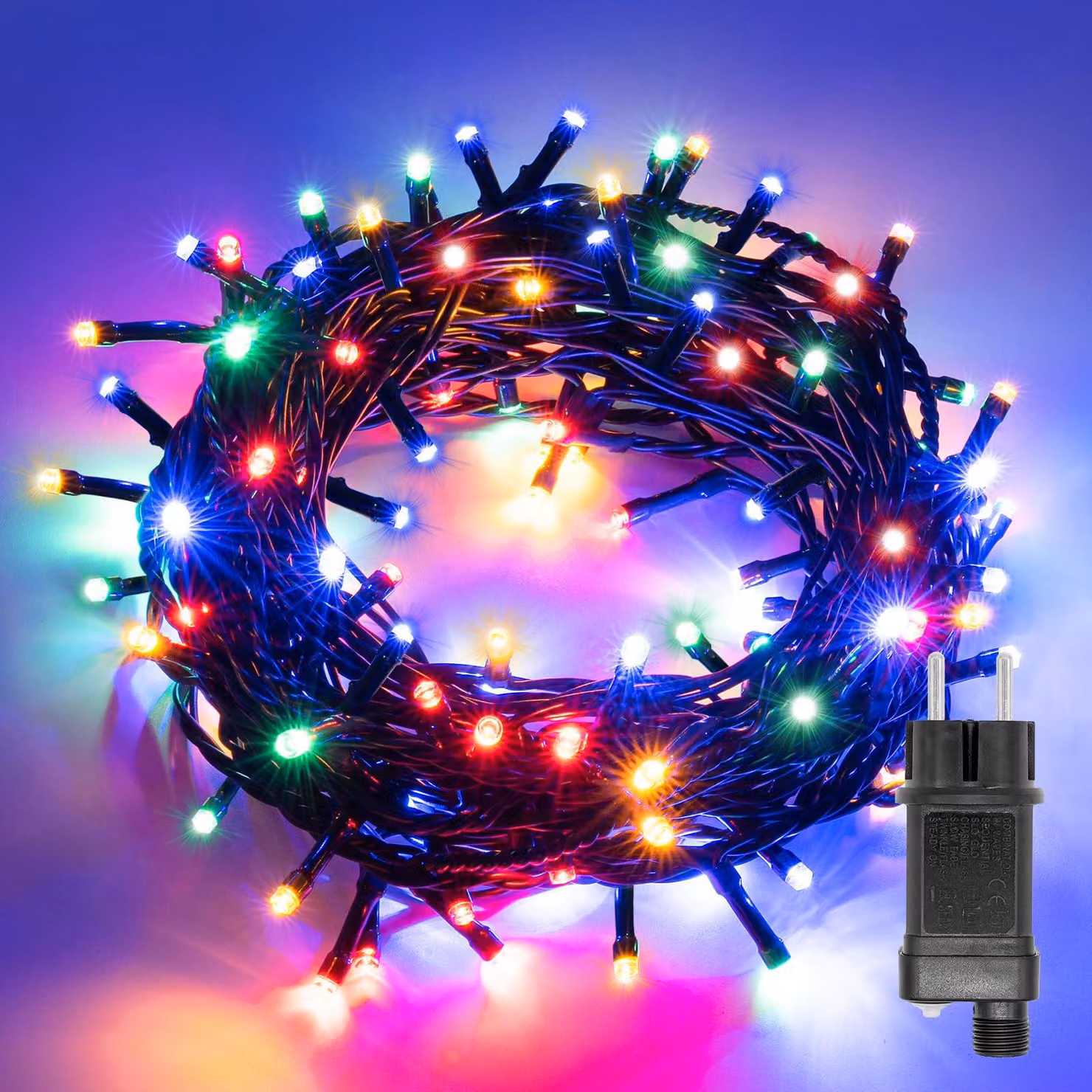 Catena luminosa, 8 modalità, 10 metri, 100 LED, decorazione romantica per albero di Natale, matrimonio, festa, decorazione interna (multicolore, filo verde)