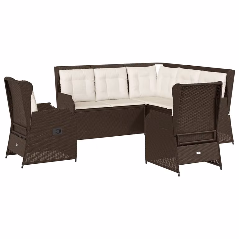 set 5 pezzi da giardino con cuscini in poly rattan marrone