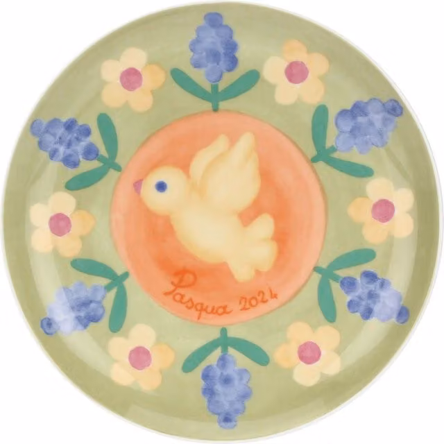 Piattino Thun Limited Edition Sorprese di Pasqua in porcellana decorazione floreale multicolore