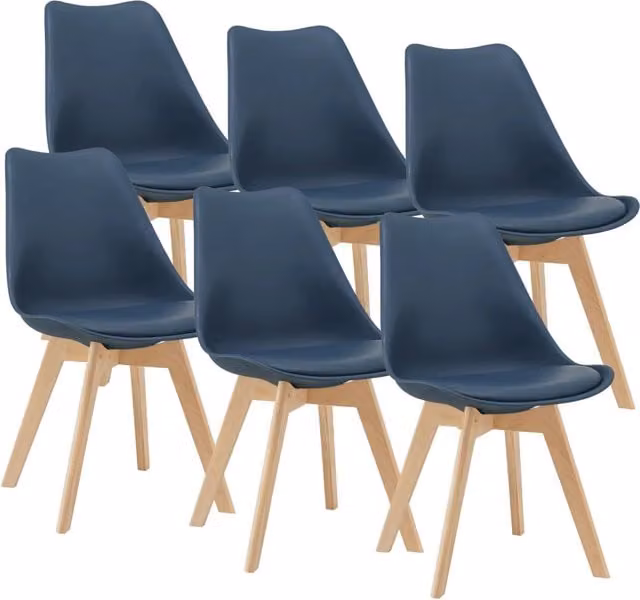 Set di 6 sedie da sala da en.casa con seduta imbottita in similpelle blu e struttura in legno di faggio