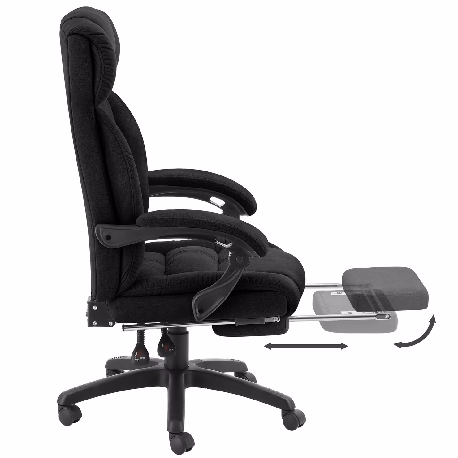 Sedia da ufficio ergonomica Tectake Jillien in velluto nero con poggiatesta e poggiapiedi – 1