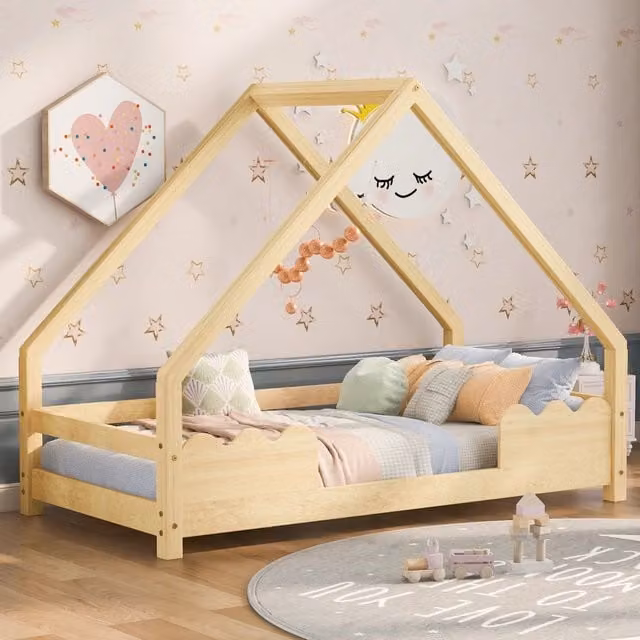 letto per bambini in legno massello naturale 90 x 200 cm