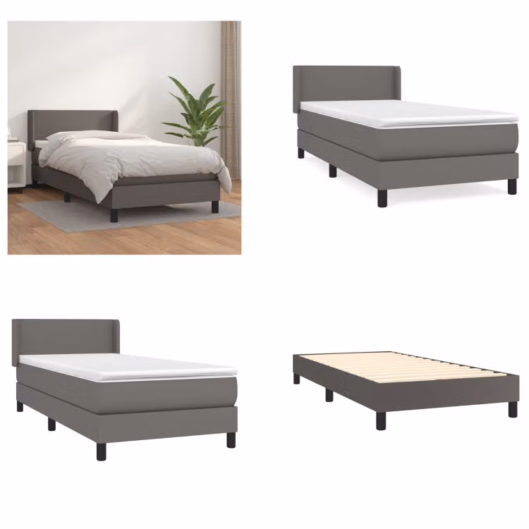 vidaXL Letto a molle con materasso grigio 80x200 cm in Pelle finta - Letto a molle - Boxspringbetten - Bett - Schlafzimmermöbel