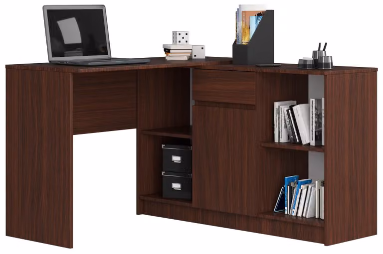 Set scrivania angolare da 120 cm con cassettiera (1 cassetto, 1 anta, 6 scomparti) - scrivania da lavoro