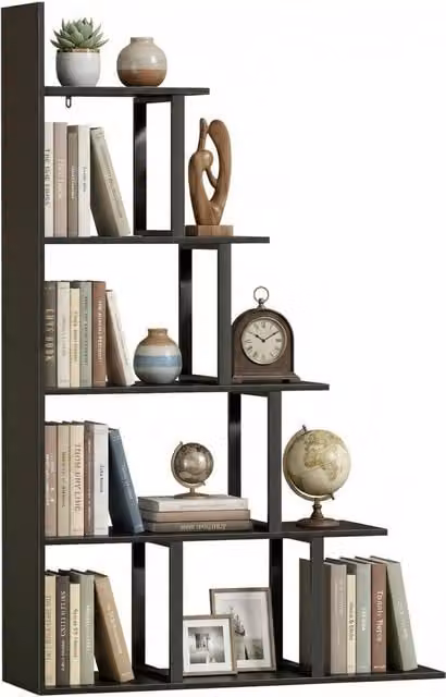 Libreria a scala Xylo con 5 ripiani in stile industriale, colore nero, L 102 cm x P 30 cm x H 160 cm