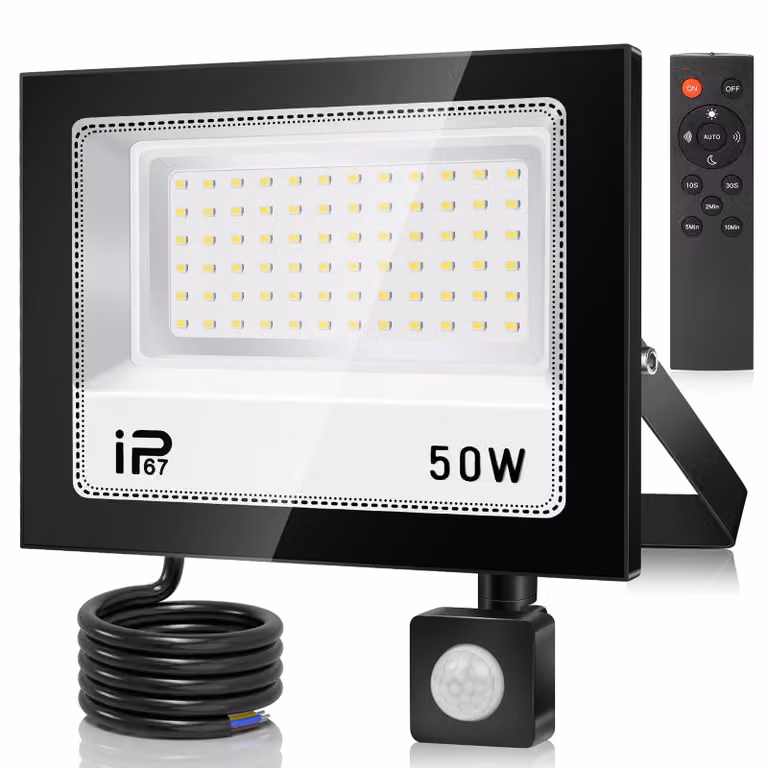 Faretto a LED da 50W con sensore di movimento, 5000 lumen, grado di protezione IP67, colore nero