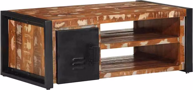 Tavolino Salotto Multicolore 90x50x36cm Legno Massello Recupero