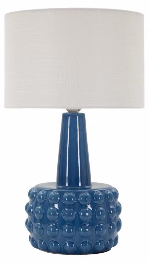 Lampada da Tavolo Gress Blu Ø30x51,5 cm in Ceramica e Ferro e Tessuto Blu e Bianco