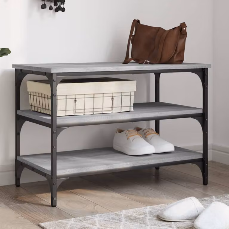Panca porta scarpe vidaXL in legno multistrato grigio Sonoma, L 70 cm x P 38,5 cm x H 49 cm