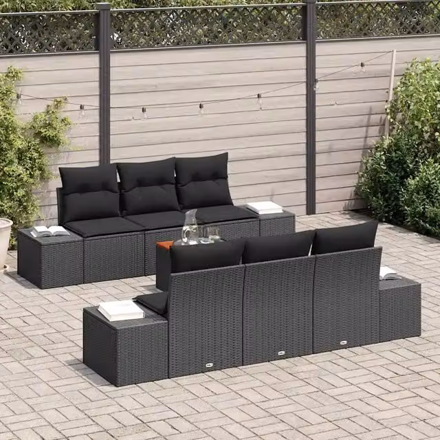 Set Divano da Giardino 7 pz Nero polyrattan 3356574