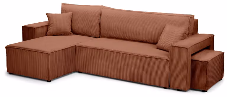 Divano a tre posti con funzione letto, modello Klara, colore cannella