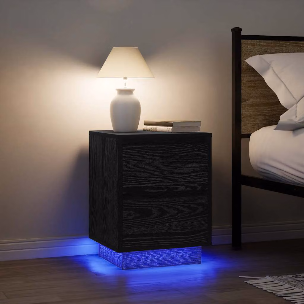 Set di 2 comodini sospesi vidaXL con luci LED integrate, colore nero opaco, L 38 x P 34 x H 50 cm