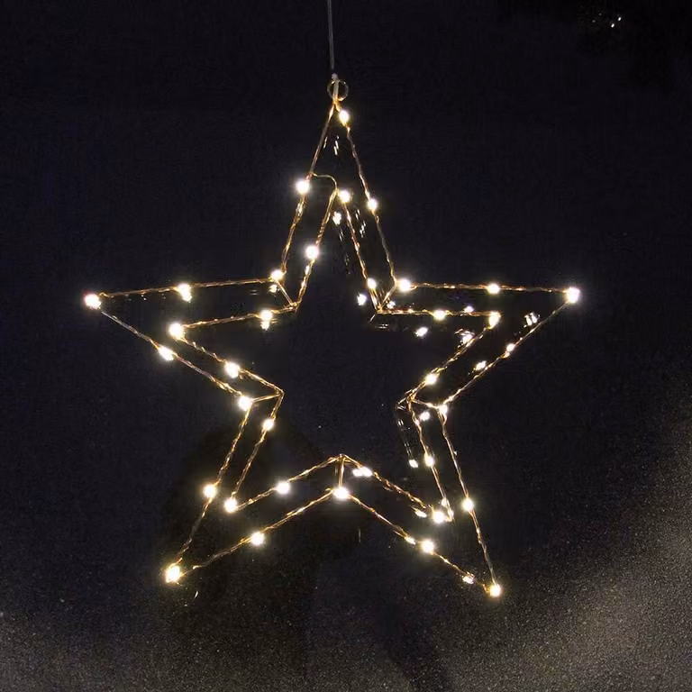 Stella di Natale in filo di rame con luci LED bianche calde Stella a finestra Dimensioni: H30 x L28 cm (25 LED)